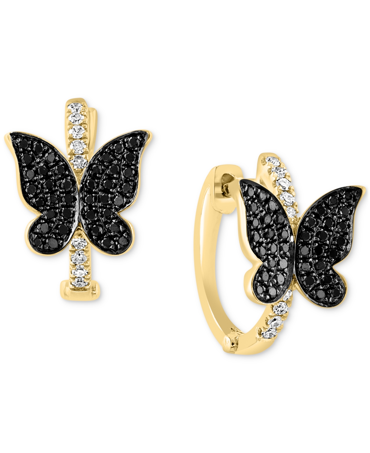 Black & White Diamond Butterfly Small Hoop Earrings (1/3 ct. t.w.) in 14k Gold - Yellow Gold