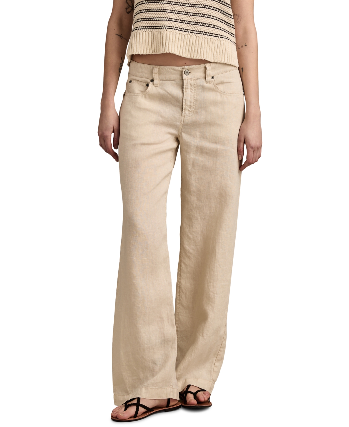 LUCKY BRAND WOMEN'S LINEN BAGGY WIDE-LEG PANTS 