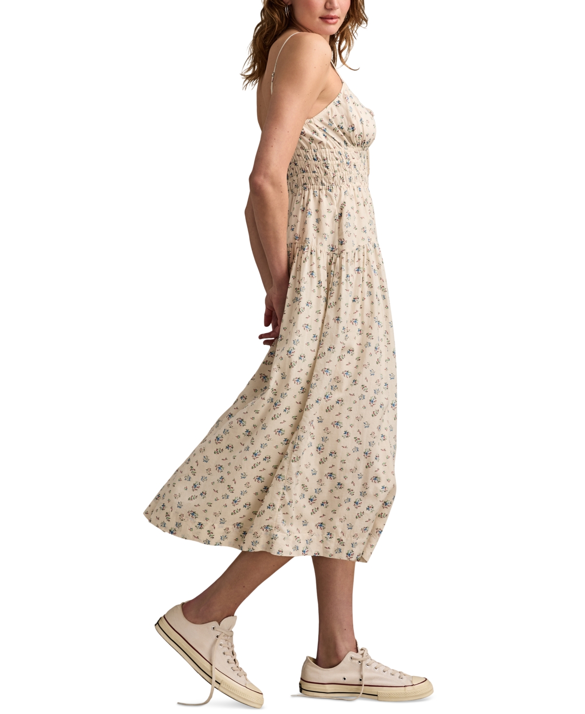 LUCKY BRAND WOMEN'S SMOCKED-WAIST FLORAL MIDI DRESS 