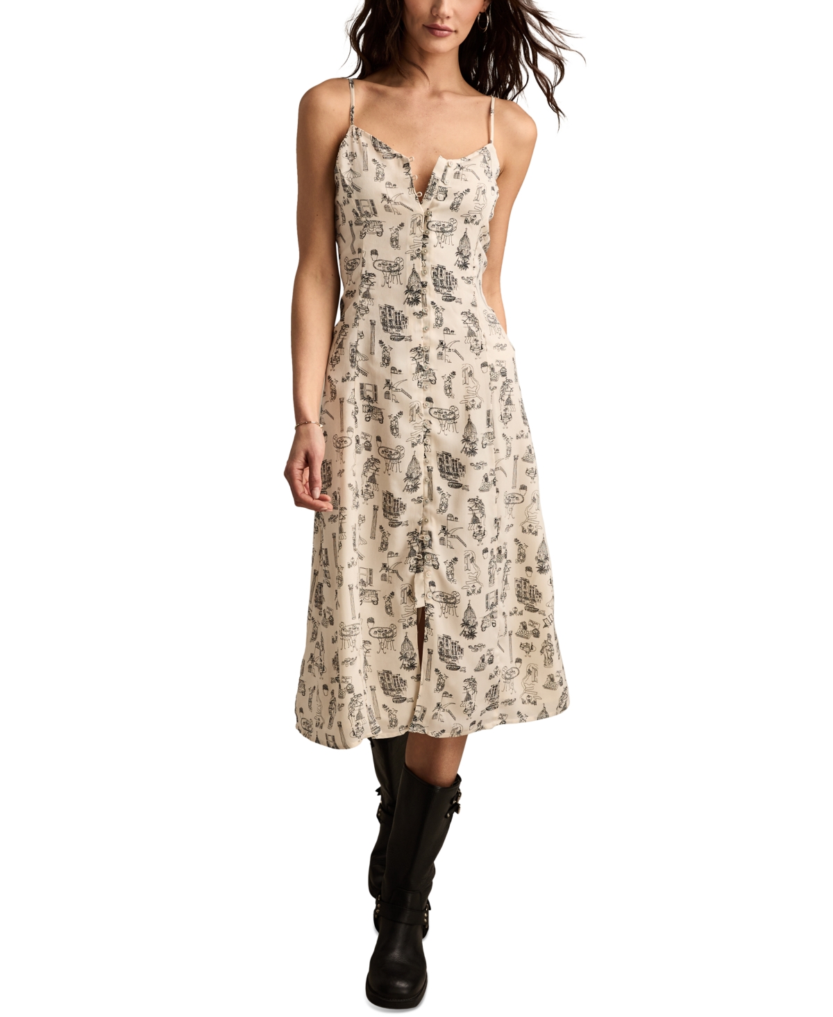 Lucky Brand Women's Simone Printed Midi Slip Dress