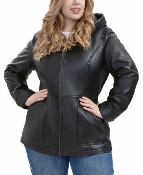 Женские куртки BGSD Plus Size Cara Hooded Leather Coat