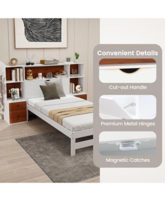 Bed Frame with Storage Headboard and Nightstands-Twin Size