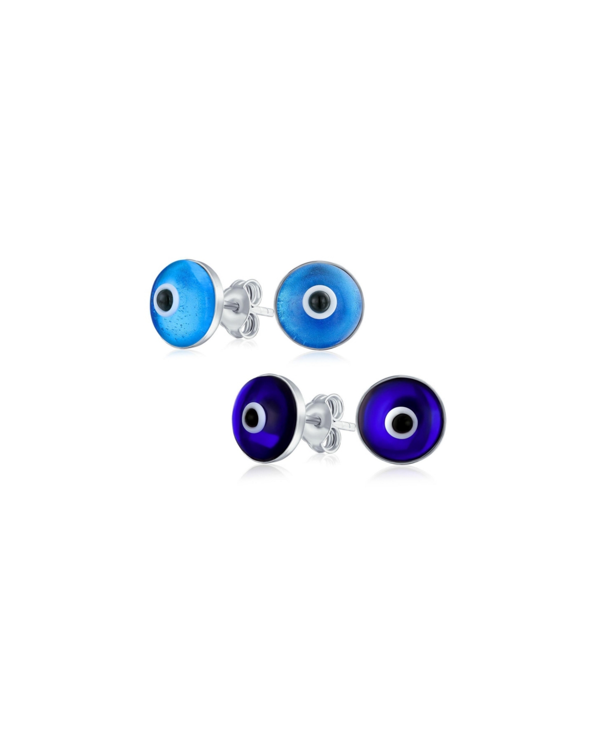 Set of 2 Spiritual Protection Evil Eye Stud Earrings Murano Glass Silver 9MM - Blue set