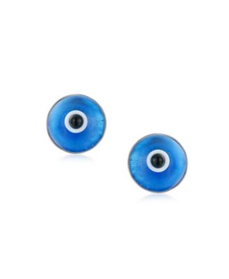 Set of 2 Spiritual Protection Evil Eye Stud Earrings Murano Glass Silver 9MM