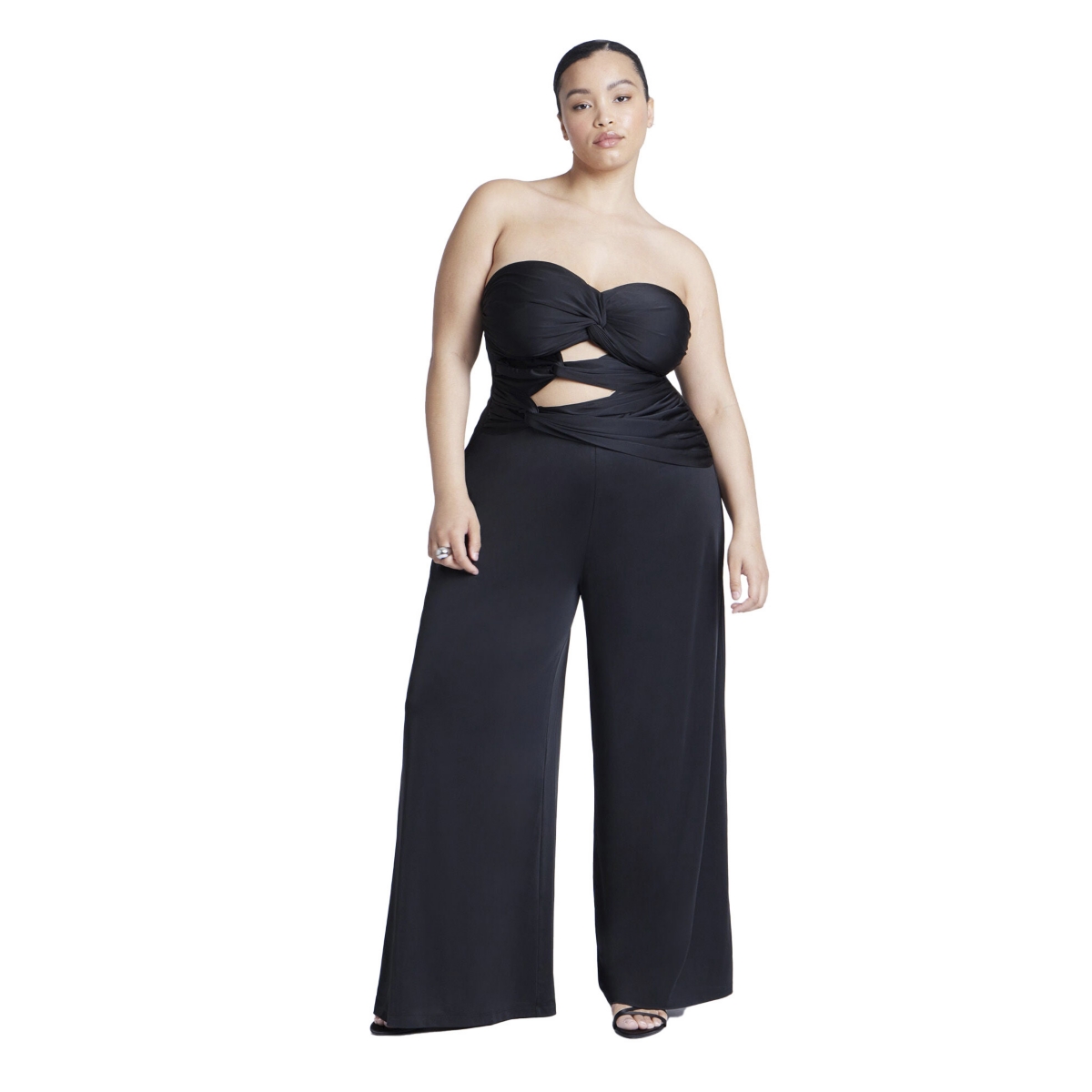 Plus Size Twist Detail Jumpsuit With Cutout - Black onyx