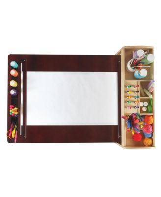 Deluxe Art Center - Natural: Kids Wooden Craft Desk with Shelves, Bins & Paper Roll | Playroom Toddler Table & Chair Set