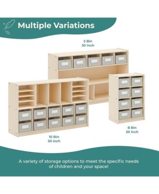 EdQ Shelves and 10 Bin Storage Unit 30" Natural: Wooden Bookcase with Compartments for Kids' Toys and Books in Playroom