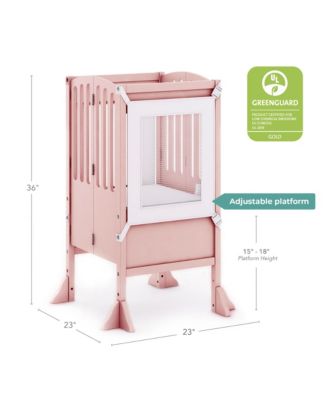 Contemporary Kitchen Helper Toddler Step Stool - Ivory: Adjustable, Kids Foldable Learning Toddler Tower with Safety Mat