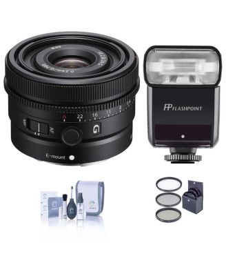 FE 24mm f/2.8 G Lens for Sony E, Bundle with Flashpoint Zoom-Mini TTL R2 Flash, 49mm Filter Kit, Cleaning Kit