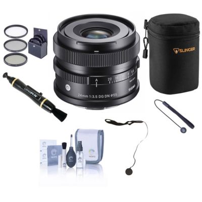 24mm f/3.5 DG DN Contemporary Lens for Sony E, Bundle with Tiffen 55mm Filter Kit, Cleaning Kit, Cap Keeper, Lens Cleaner, Lens Pouch, Lens Cap