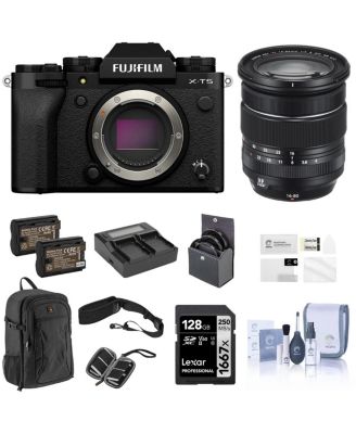 X-T5 Mirrorless Camera, Black with XF 16-80mm f/4.0 R OIS WR Lens, 128GB SD Card, Backpack, 2x Battery, Dual Charger, 72mm Filter Kit, Screen