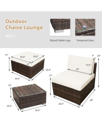 5PCS Outdoor Furniture Set Patio Rattan Armless Chair & Ottoman w/ Cushion