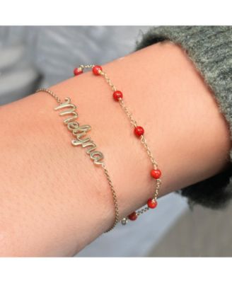 Coral Bead Chain Bracelet 14K Gold