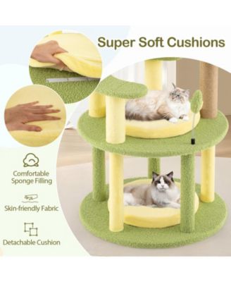 Multi-Level Avocado-Themed Cat Tree with Wide Perch & Rotatable Basket Fun & Cozy Cat Tower