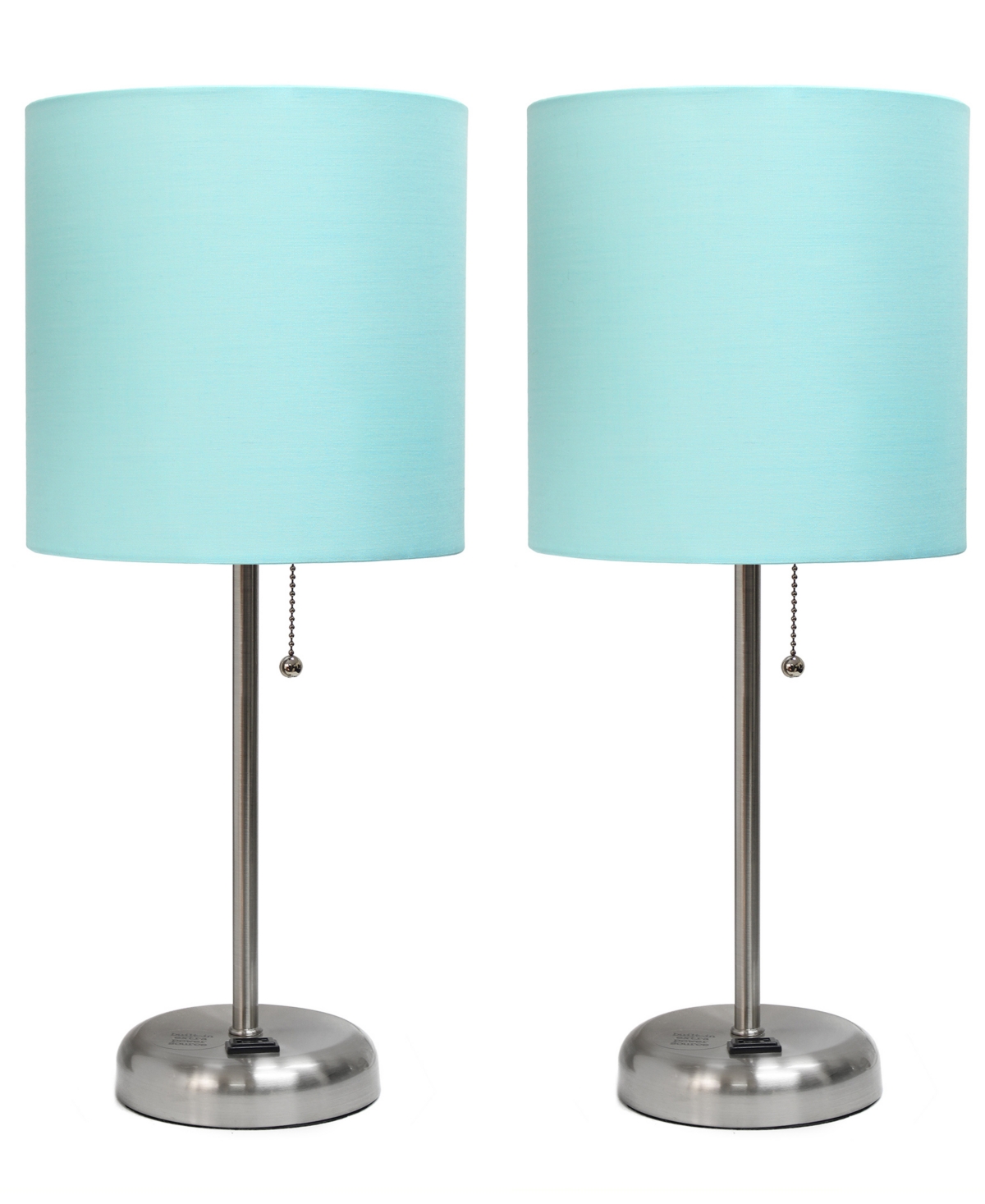 Creekwood Home 19.5" Metal Oslo Contemporary Bedside Duo Table Lamp Set In Brushed Steel,aqua Shade