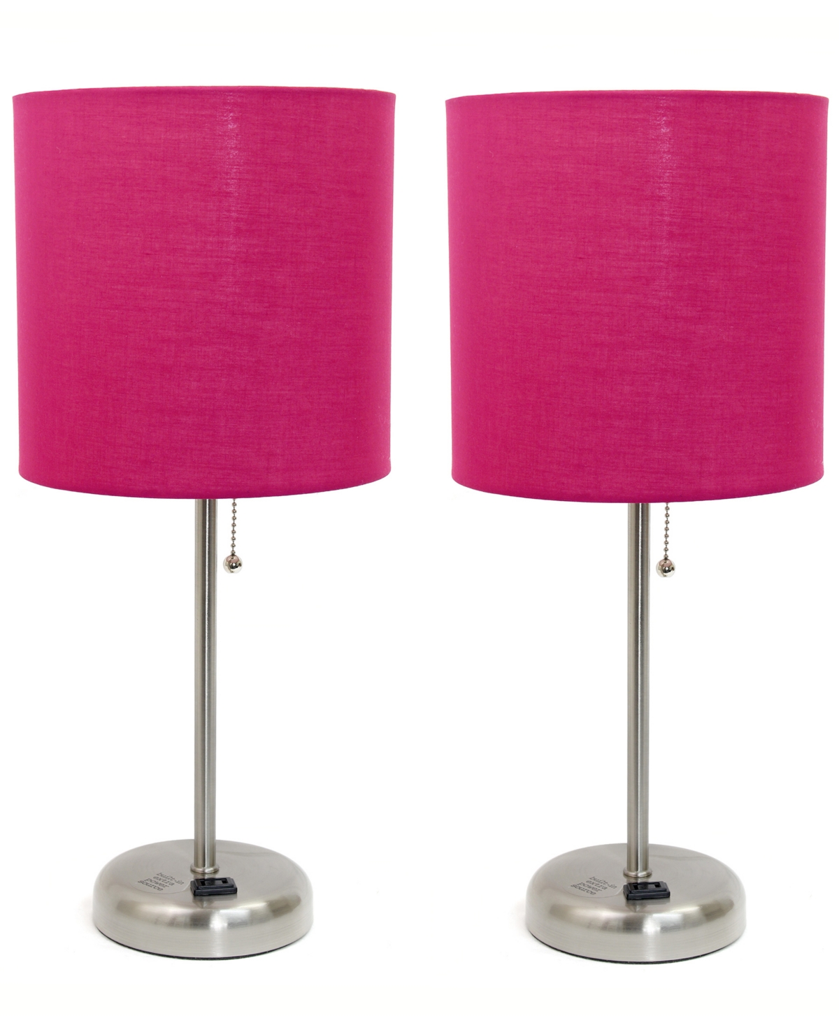 Creekwood Home 19.5" Metal Oslo Contemporary Bedside Duo Table Lamp Set In Brushed Steel,pink Shade