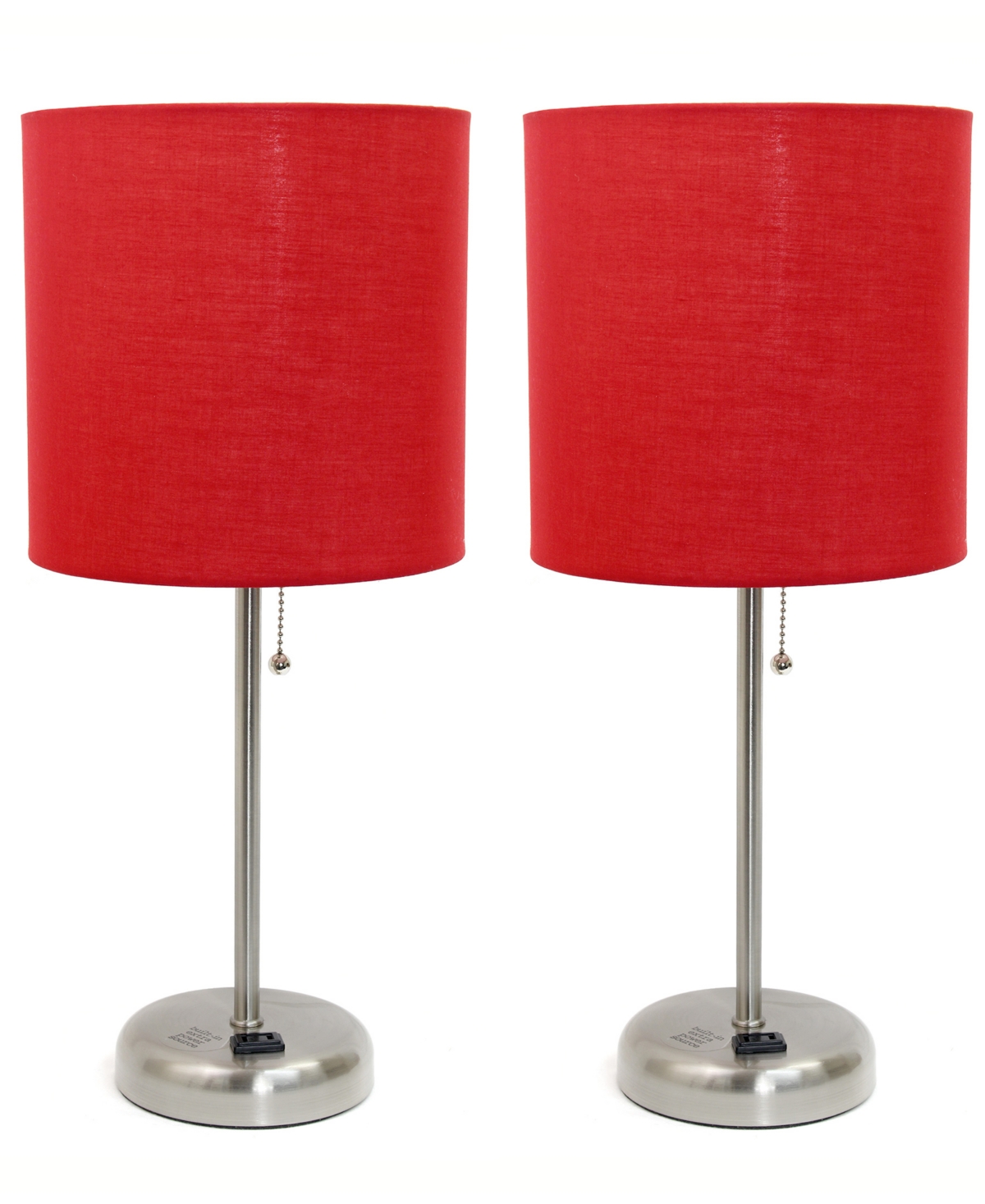 Creekwood Home 19.5" Metal Oslo Contemporary Bedside Duo Table Lamp Set In Brushed Steel,red Shade