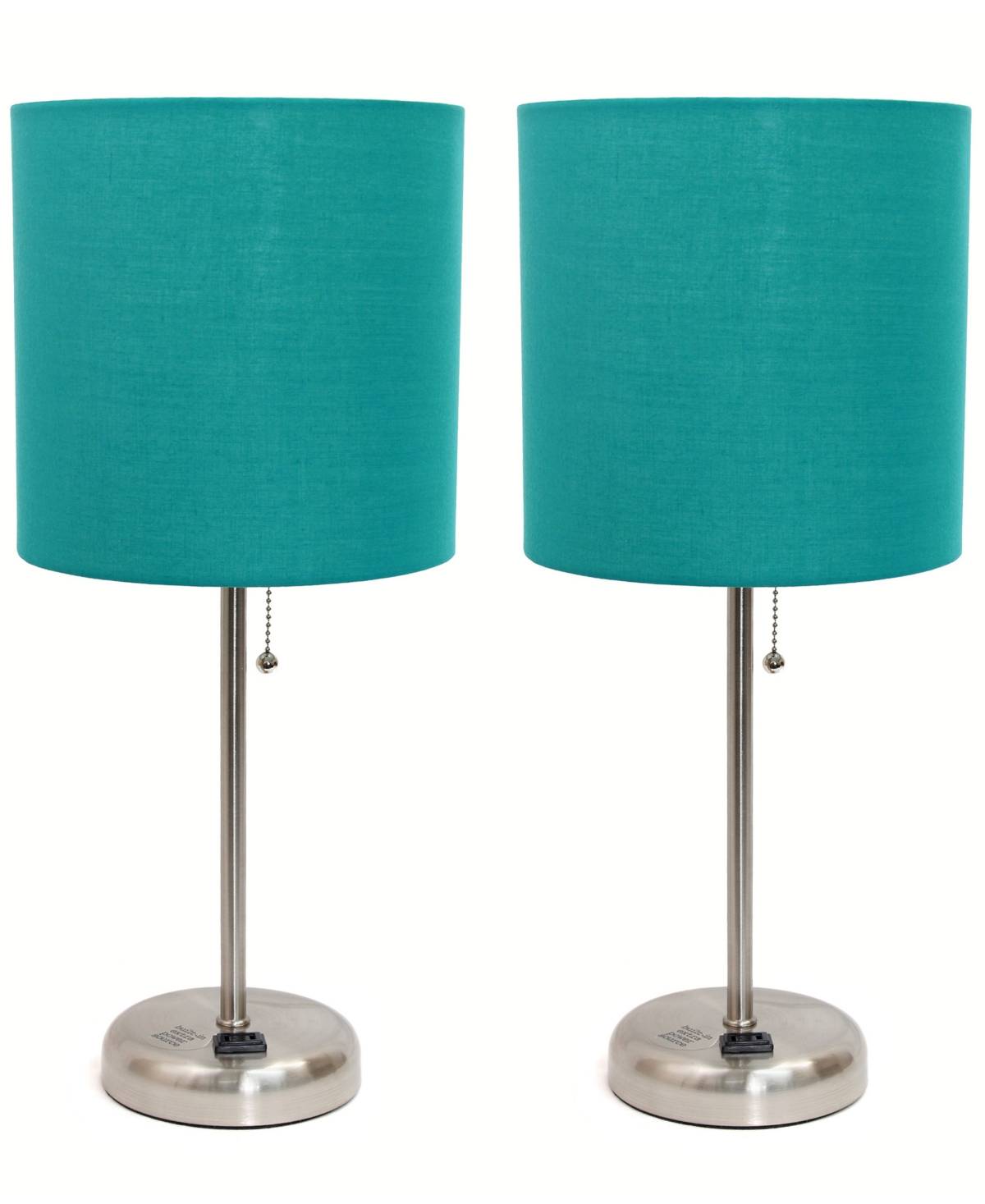 Creekwood Home 19.5" Metal Oslo Contemporary Bedside Duo Table Lamp Set In Brushed Steel,teal Shade