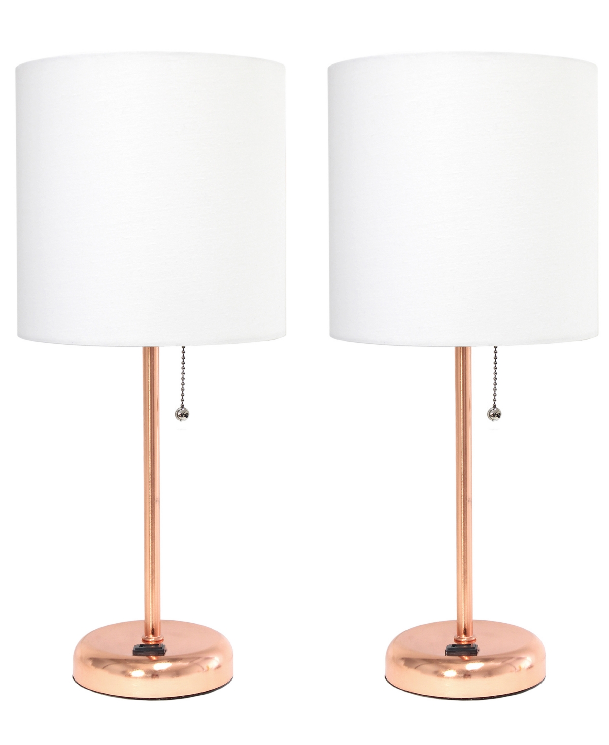 Creekwood Home 19.5" Metal Oslo Contemporary Bedside Duo Table Lamp Set In Rose Gold,white Shade