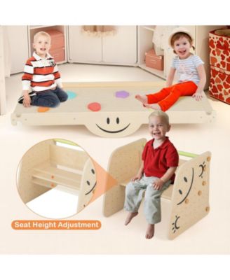 Wooden Climbing Toy Triangle Climber Set with Seesaw-Multicolor