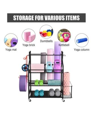 3- Tier Yoga Mat Home Gym Storage Rack, Large Capacity Dumbbell Rack for Home