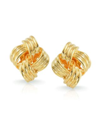 Set of 2 Geometric Twist Rope Knot Clip-On Earrings For Non-Pierced Gold Plated