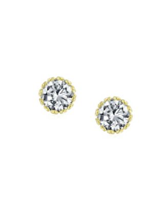 Set of 2 Crown Basket Clear CZ Stud Earrings Gold Plated Sterling Silver 6MM