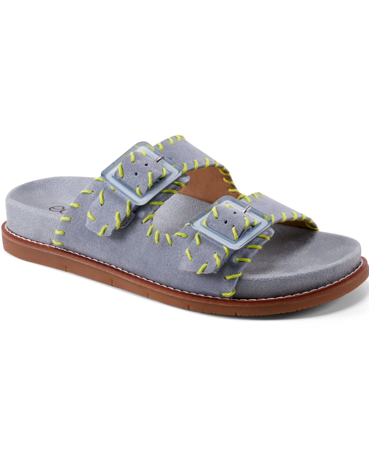 Earth Women's Fausto Stitched Double Band Slip-on Sandals In Light Blue Suede