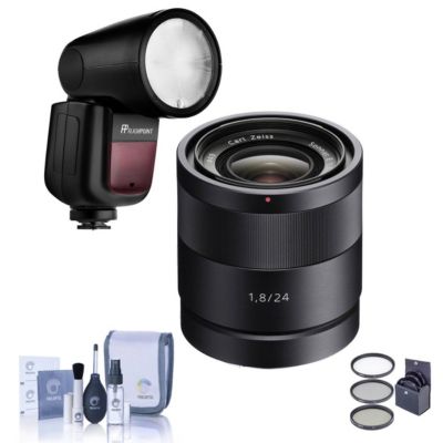 Sony Sonnar T E 24mm F/1.8 E-Mount Lens - Bundled With Flashpoint Zoom Li-on X R2 TTL On-Camera Round Flash Speedlight For Sony, a 49mm Filter