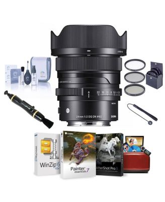 24mm f/2 DG DN Contemporary Lens for Sony E, Bundle with ProOptic 62mm Filter Kit, Mac Software Kit, Cleaning Kit, Cap Tether, Lens Cleaner
