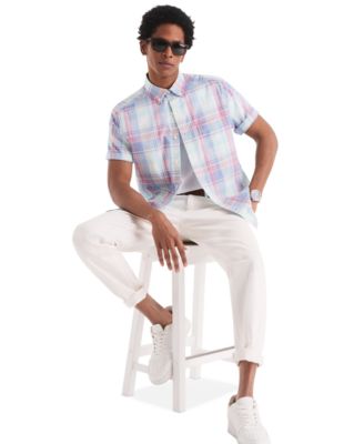 Men's Classic-Fit Plaid Button-Down Poplin Shirt 