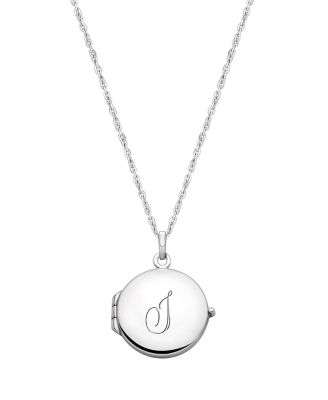 Girls Sterling Silver Round Locket and Engraved Initial Necklace