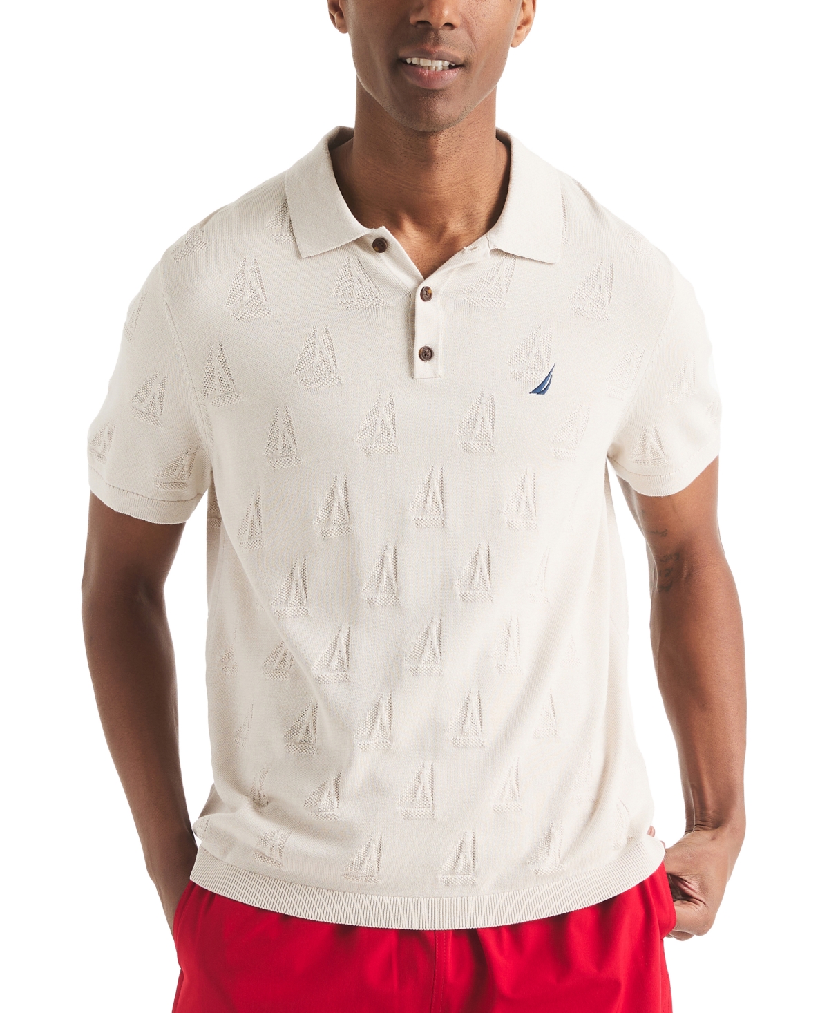 Men's Sailboat Textured Sweater Polo Shirt - Lapis Blue