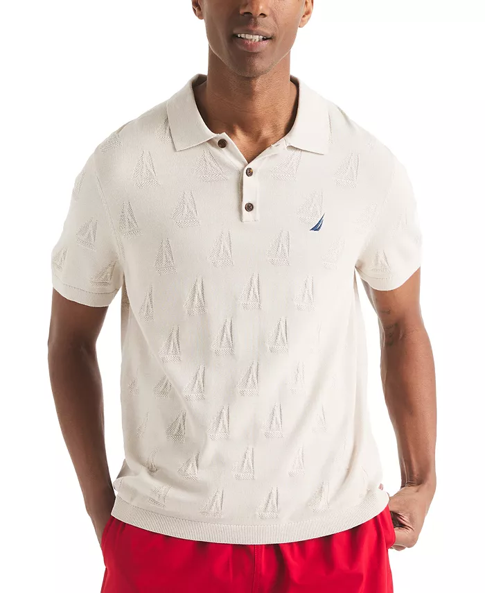 Men's Sailboat Textured Sweater Polo Shirt - thumbnail 5