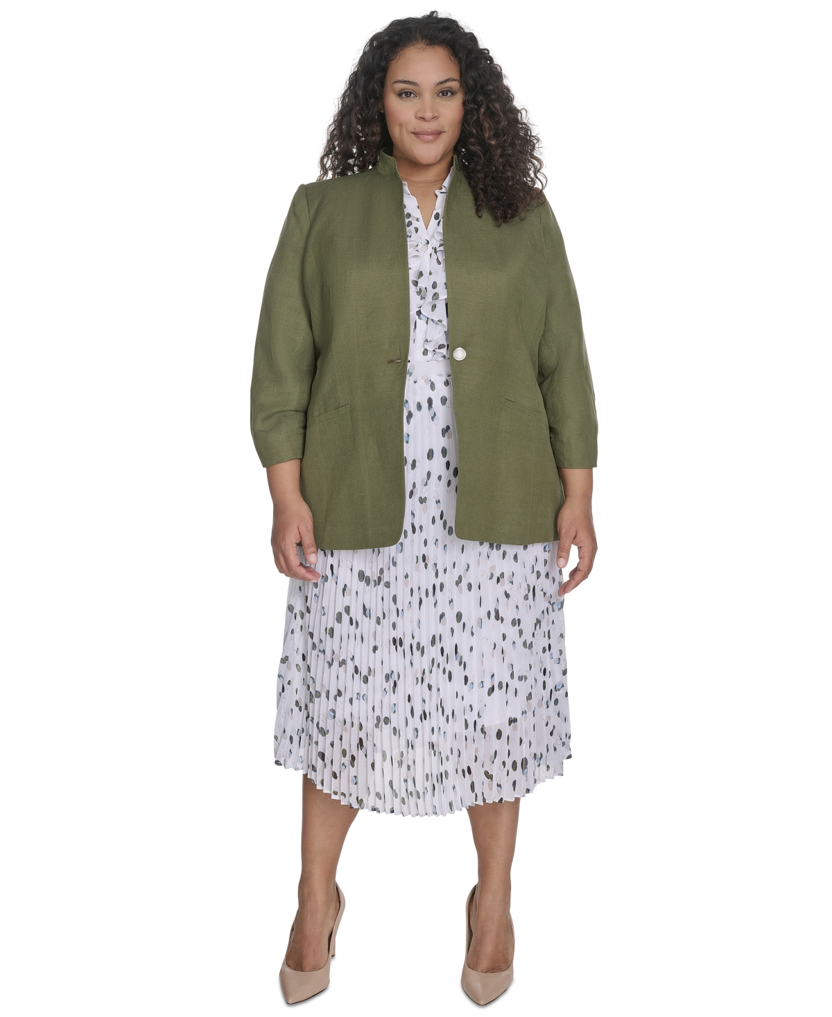 CALVIN KLEIN PLUS SIZE LINEN-BLEND BLAZER 
