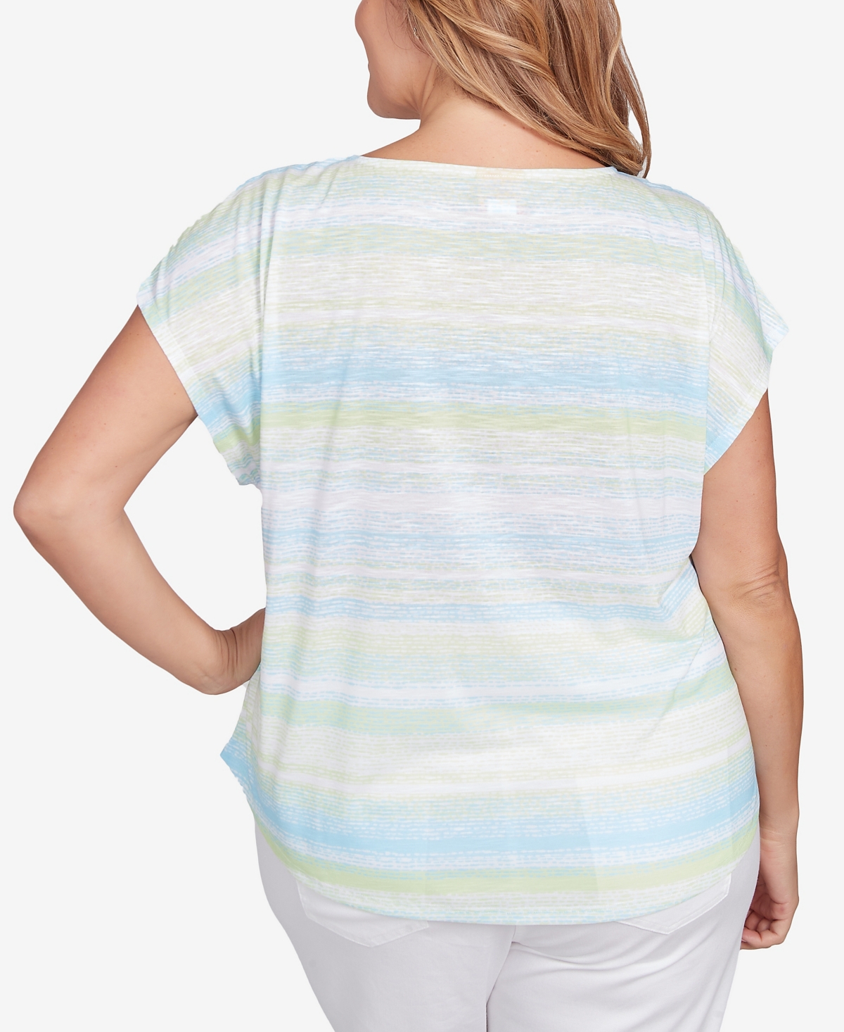 Hearts Of Palm Plus Size Tree Print Scoop Neck Top In Bright Green Multi