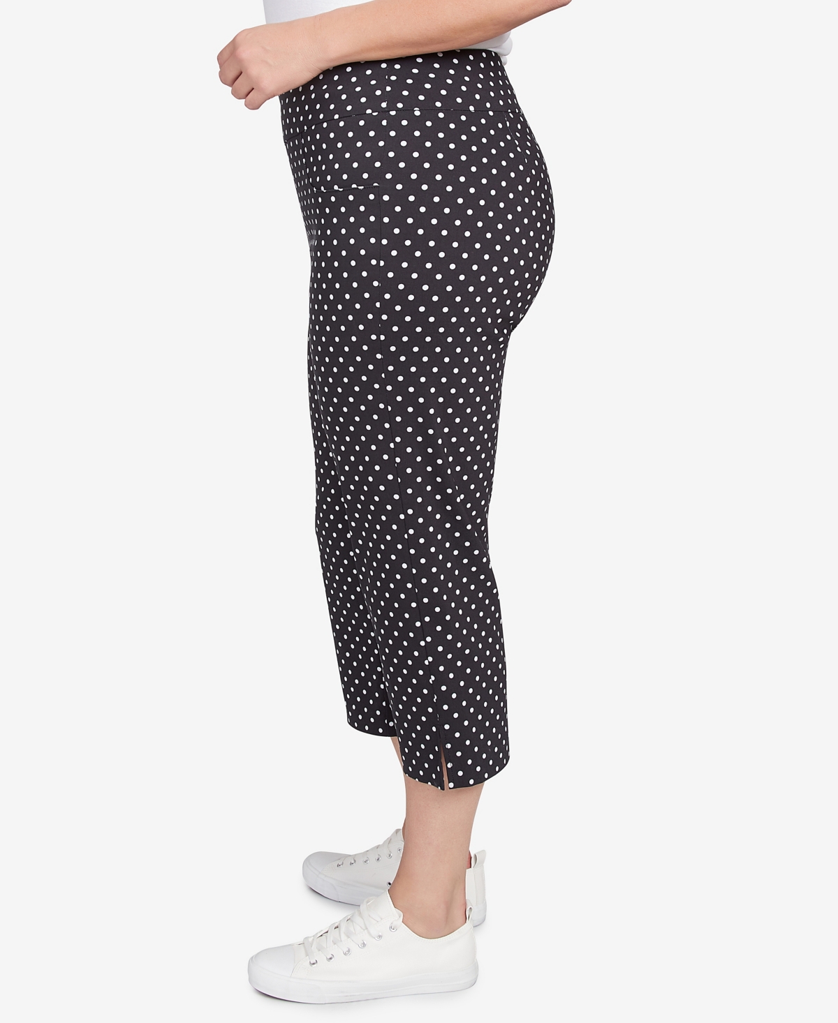 Hearts Of Palm Plus Size Polka Dot Print Capri Pants In Black Multi