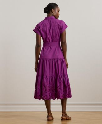 POLO RALPH LAUREN シルク　プリーツスカート　パープルドレス Lauren Ralph Lauren Women's Eyelet Broadcloth Tiered Shirtdress