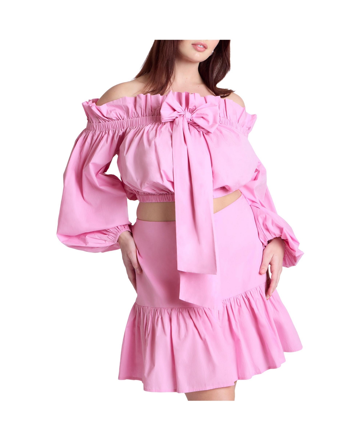 Plus Size Bubble Sleeve Crop Top - Lilac chiffon
