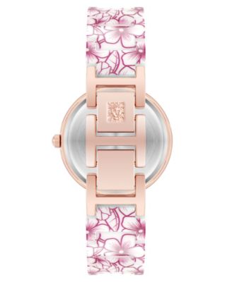 Women's Quartz Pink Flower Pattern Ceramic Bracelet Watch, 33mm