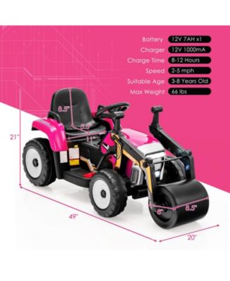 12V Kids Ride on Road Roller with 2.4G Remote Control-Pink