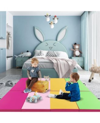 4-Panel PU Leather Folding Exercise Mat with Carrying Handles-Green