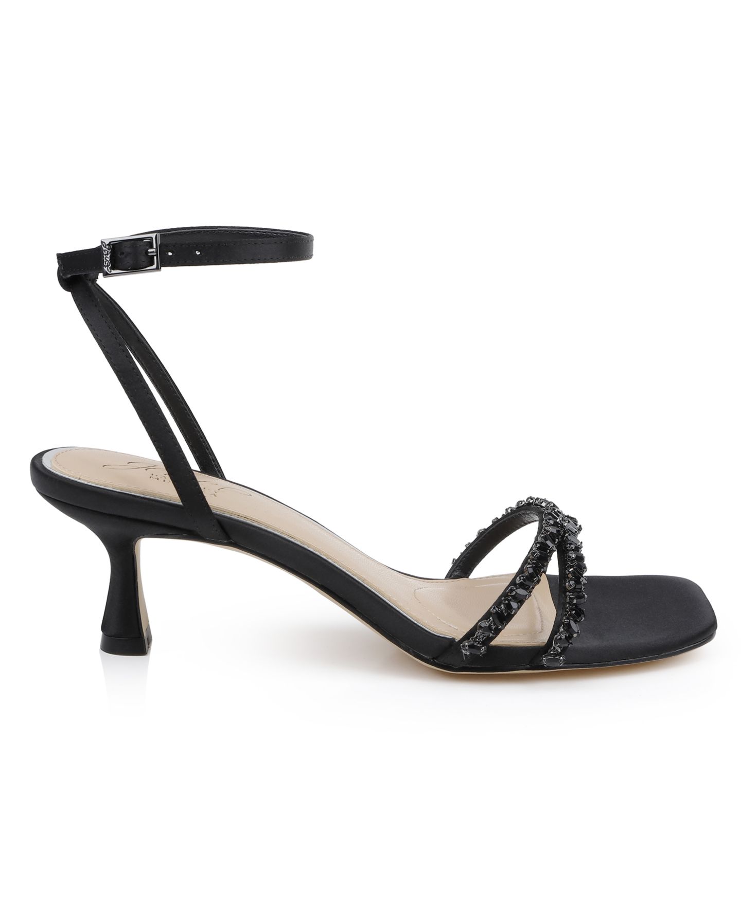 Женские сандалии Jewel Badgley Mischka Nayla Kitten Heel Dress Sandals, цвет: Чёрный атласный — фото 2