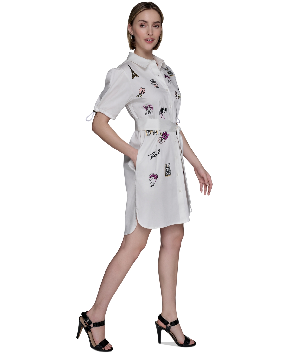Karl Lagerfeld Womens Embroidered Cotton Shirtdress Xs P Xl In Gray