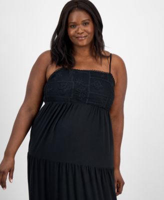 Trendy Plus Size Embroidered Lace Trim Sleeveless Maxi Dress