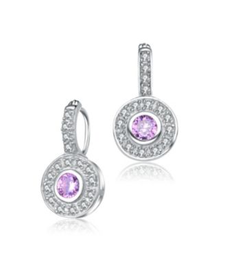 Modern White Gold Plated Round Dangle Earrings with Pink Cubic Zirconia