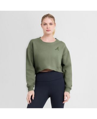 Women's Olive Atlanta Braves Relax Studio Cropped Pullover Sweatshirt