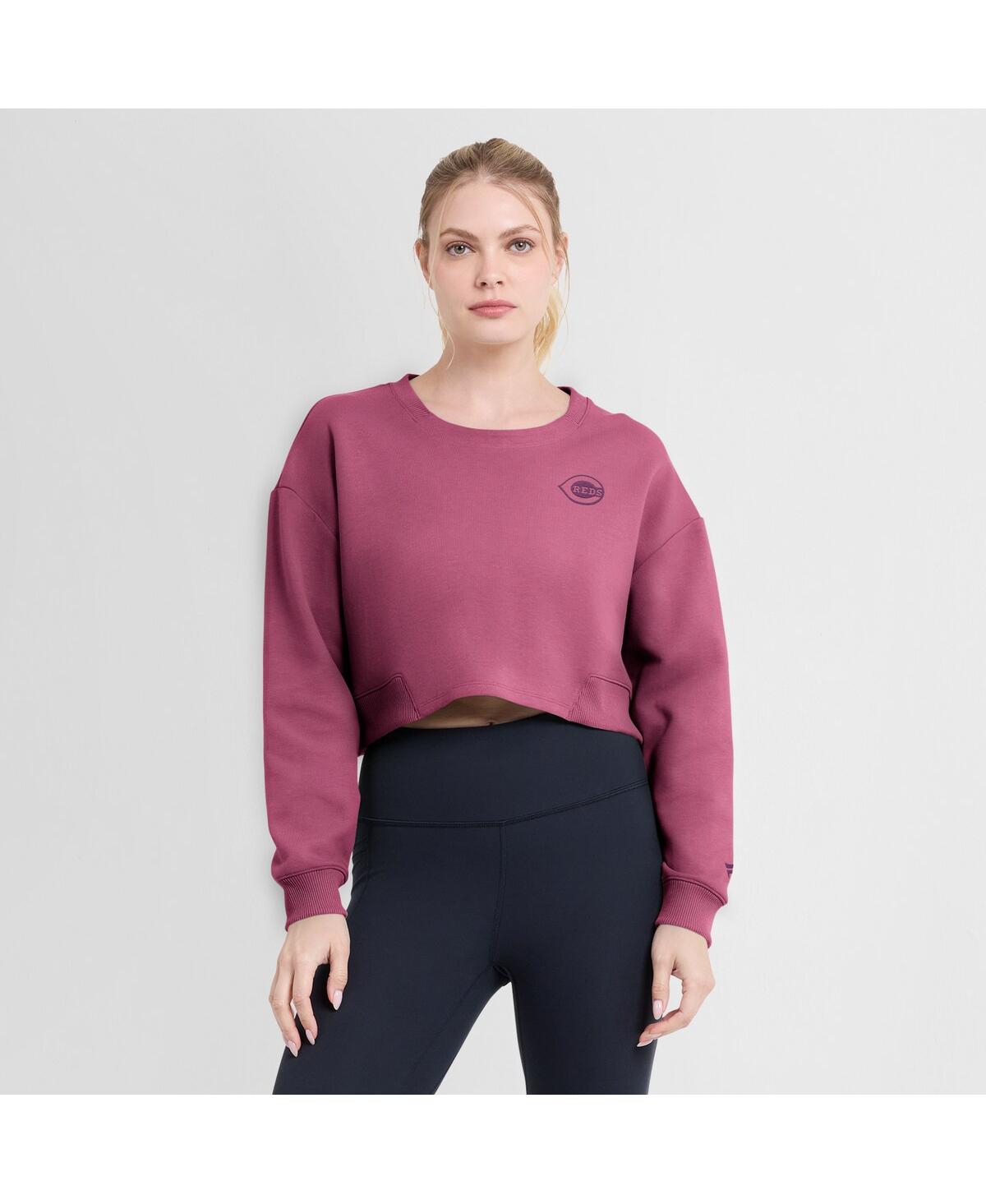 Shop Fanatics Women's Pink Cincinnati Reds Relax Studio Cropped Pullover Sweatshirt