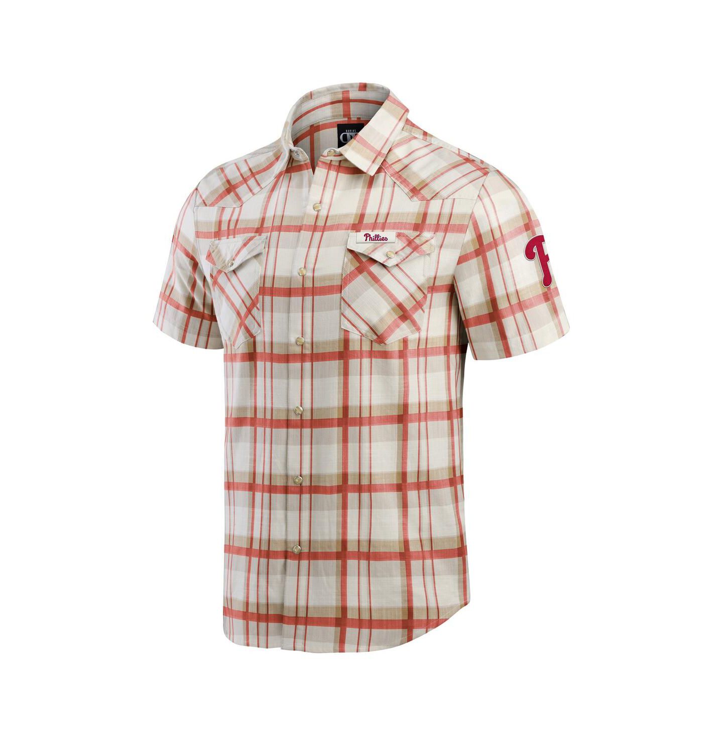 Мужская рубашка Fanatics Red Philadelphia Phillies Plaid Full-Snap — фото 2