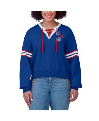 Women's Blue New York Rangers Cropped Lace-Up Sweater